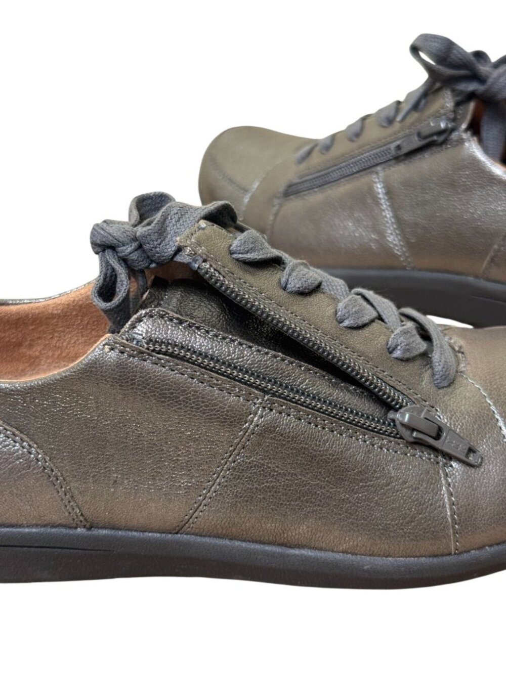 Vionic Abigail Metallic Sneakers Wms 8 Pewter Gray Lace-Up Side Zipper Comfort - Picture 7 of 12